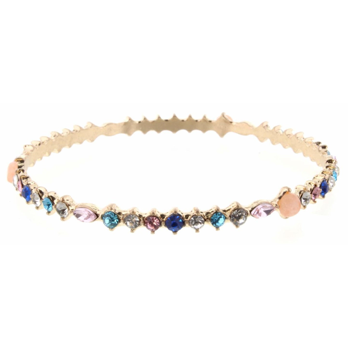 Peach, Sapphire, Clear, Pink, Aqua Stone & Czech Bangle Bracelet