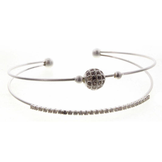 Silver 2 Layer Bead and Mini Square Crystals Bracelet
