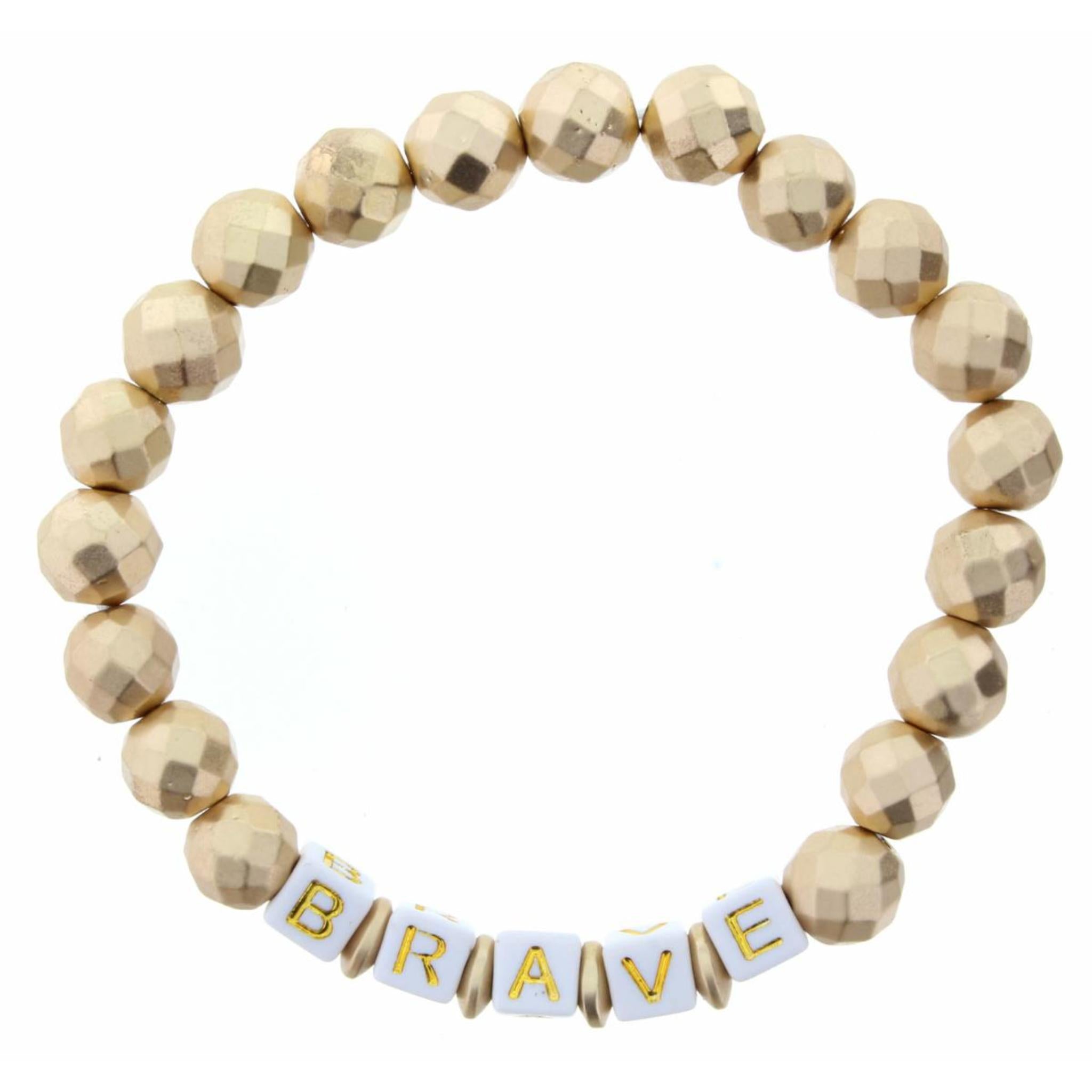 "Brave" Gold Beaded Stretch Bracelet