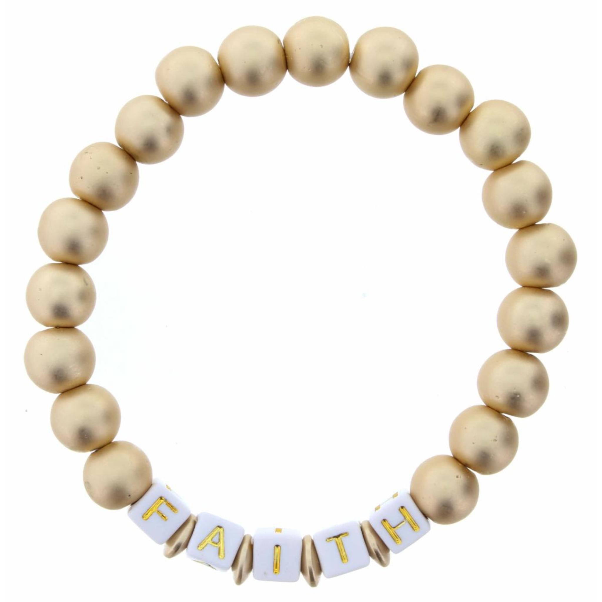 "Faith" Gold Beaded Stretch Bracelet