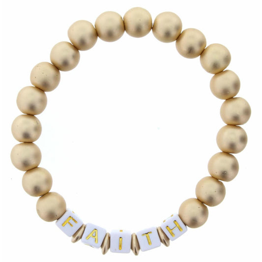"Faith" Gold Beaded Stretch Bracelet