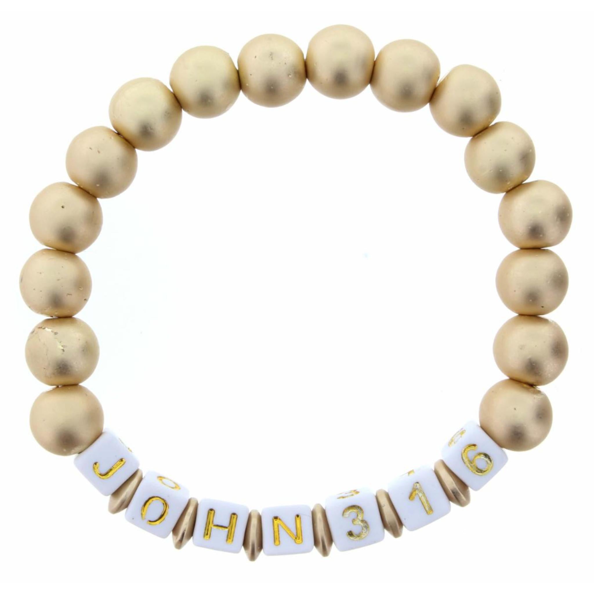 "John 3:16" Gold Beaded Stretch Bracelet