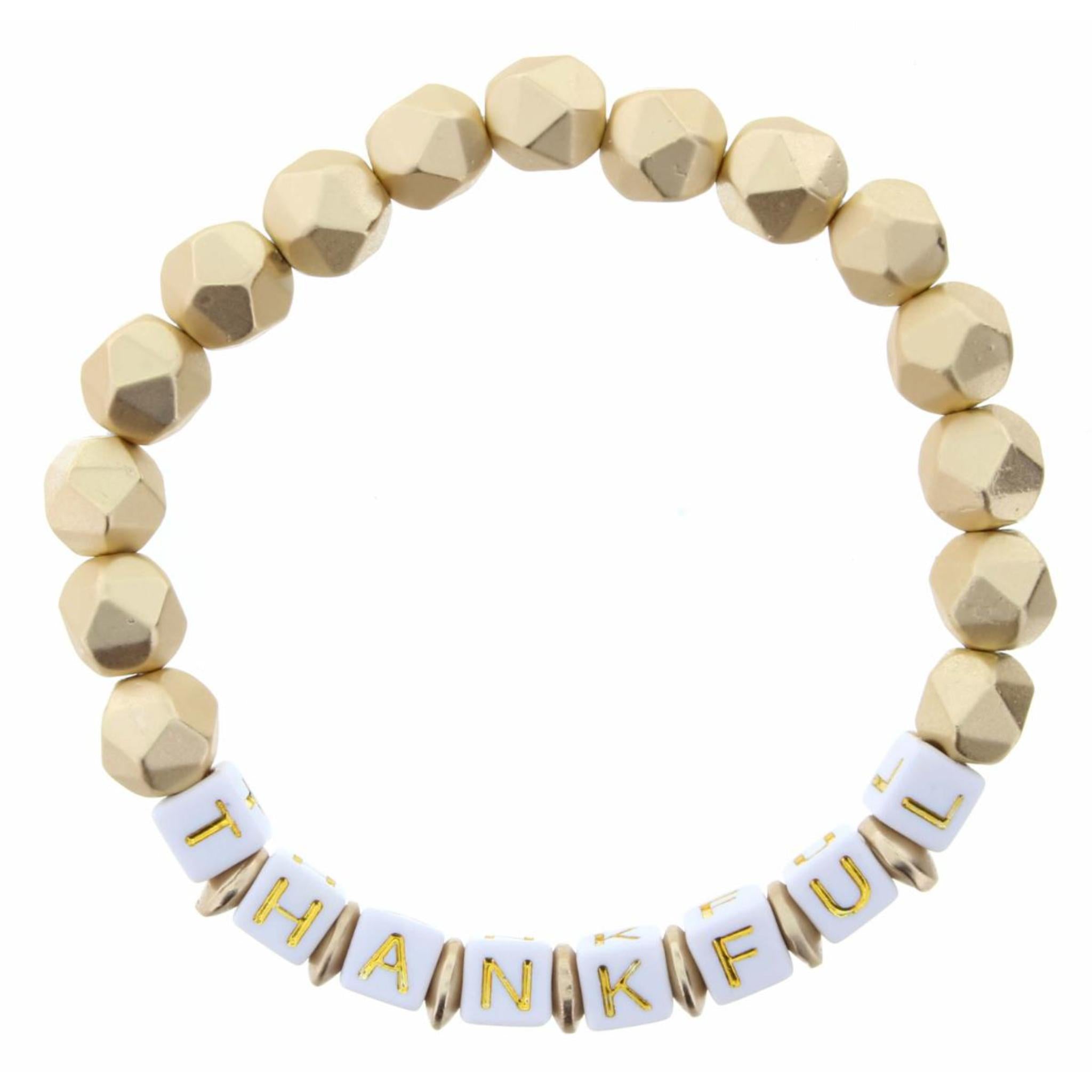 "Thankful" Gold Beaded Stretch Bracelet