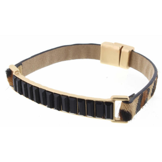 Jet Crystal Bar with Leopard Magnetic Band Bracelet
