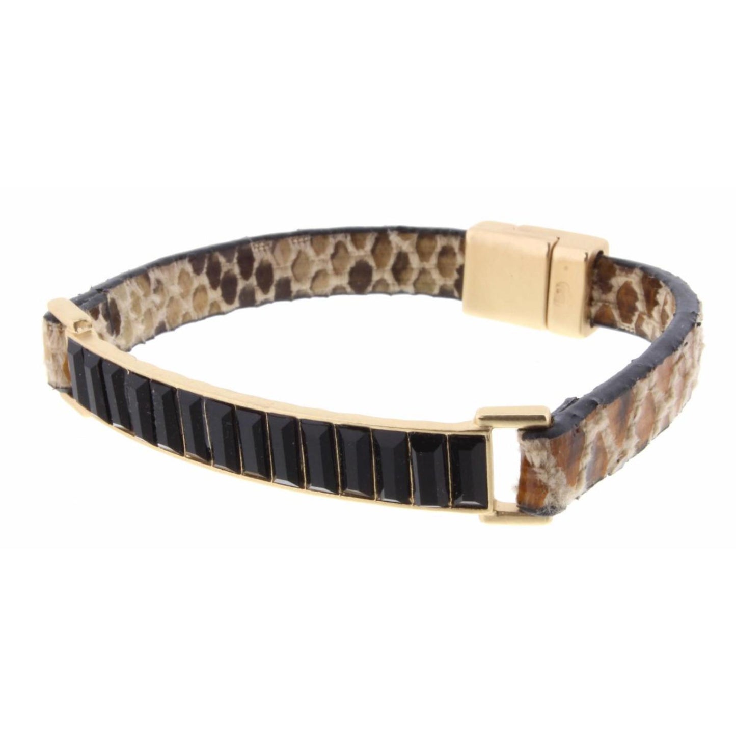Jet Crystal Bar with Snakeskin Magnetic Band Bracelet