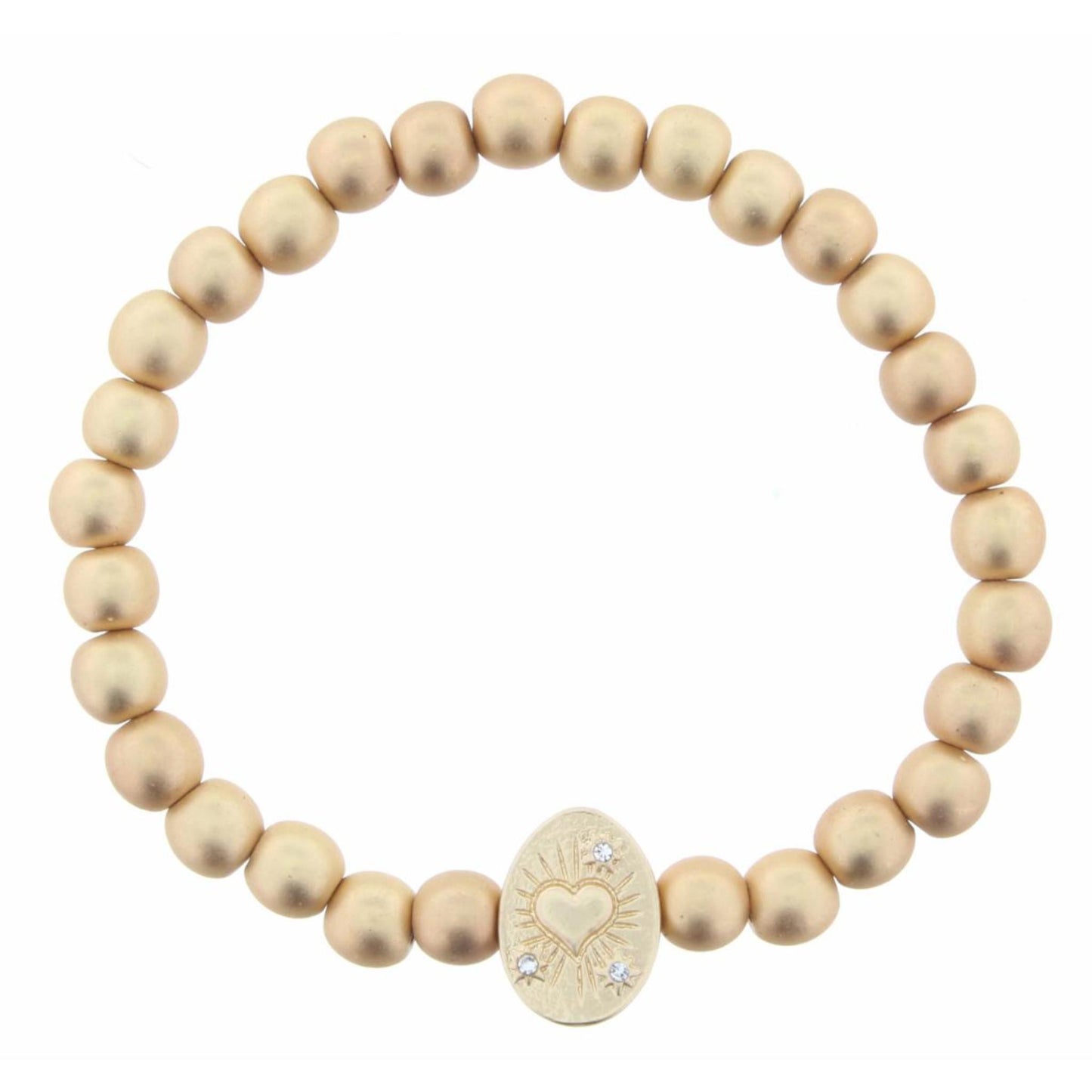 Gold Beaded Stretch with Bee Oval Charm Bracelet
