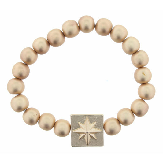 Gold Beaded Stretch with Star Square Charm Bracelet