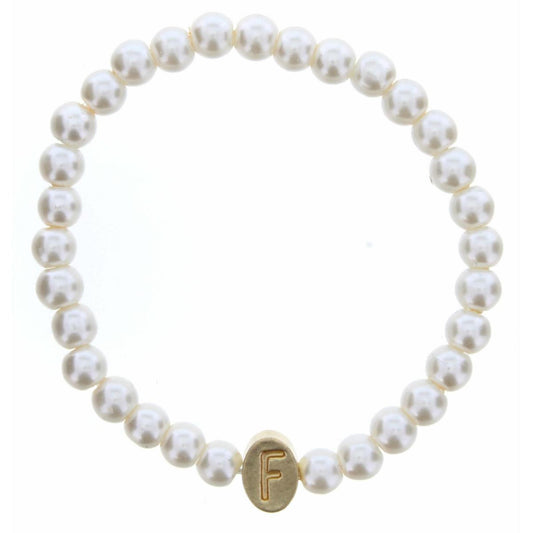 Kids Gold "F" Initial on Pearl Strand Bracelet