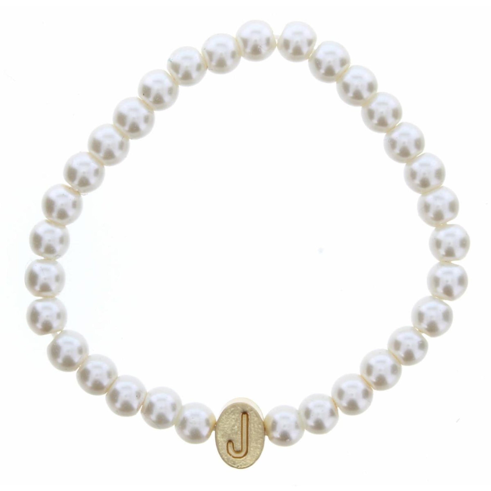 Kids Gold "J" Initial on Pearl Strand Bracelet