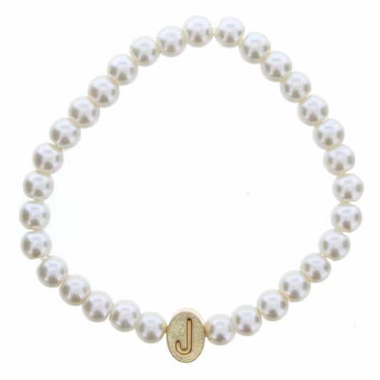 Kids Gold "J" Initial on Pearl Strand Bracelet