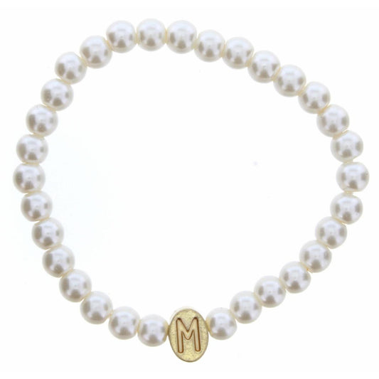 Kids Gold "M" Initial on Pearl Strand Bracelet