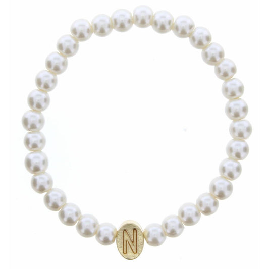 Kids Gold "N" Initial on Pearl Strand Bracelet