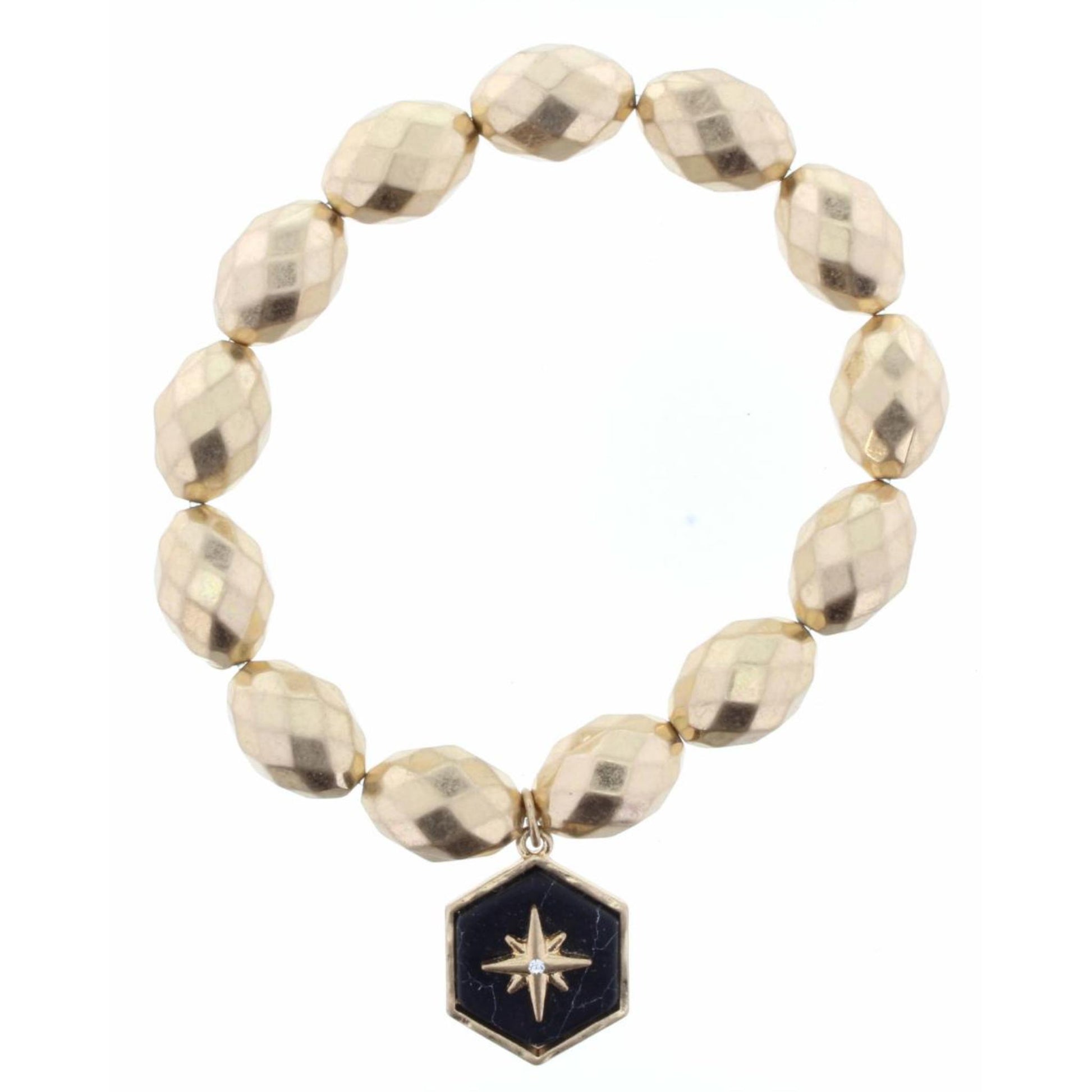 Jet Howlite Stone with Gold Starburst Bracelet