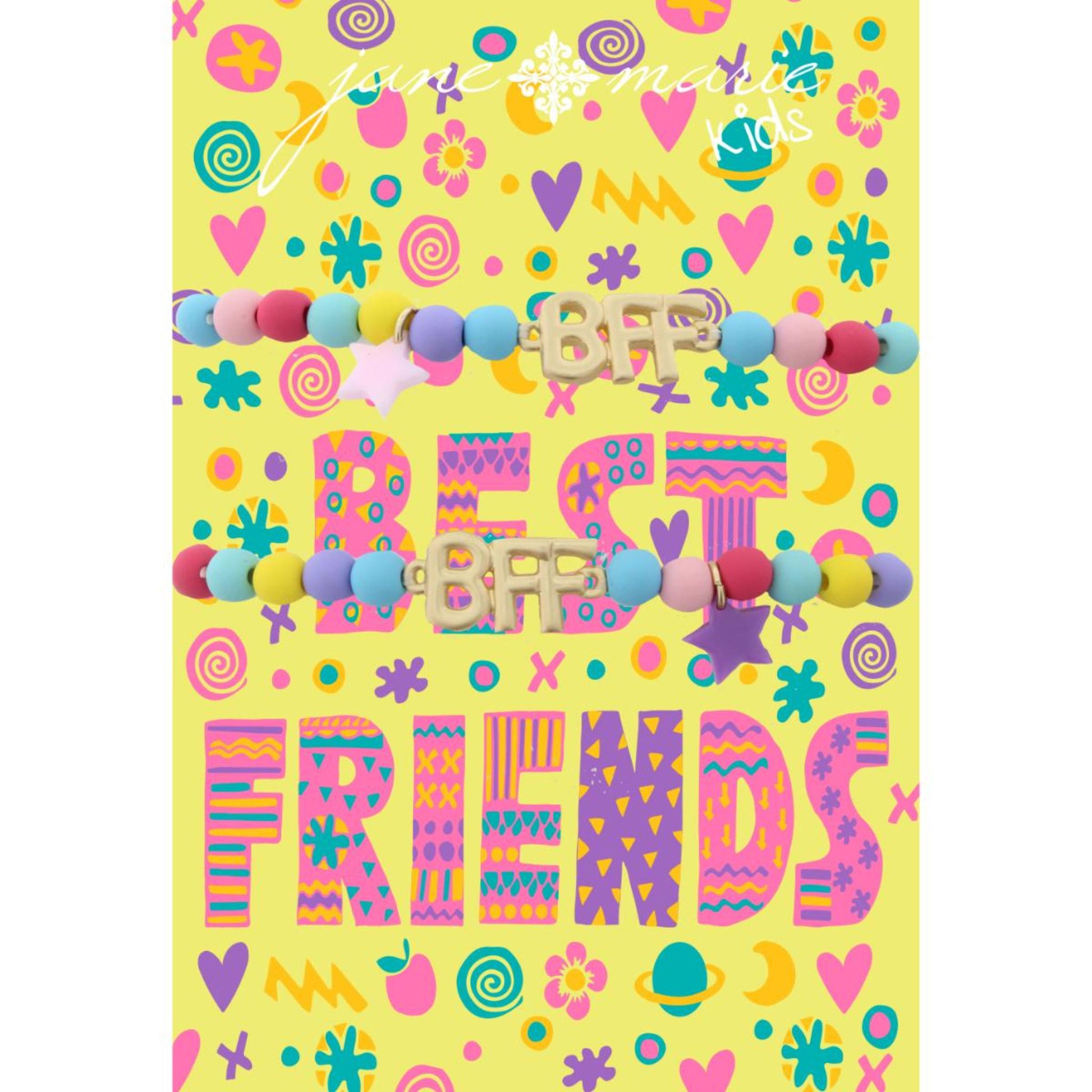 Kids Multi Matte Rubber Beaded "BFF" with Star Charm Set Bracelet