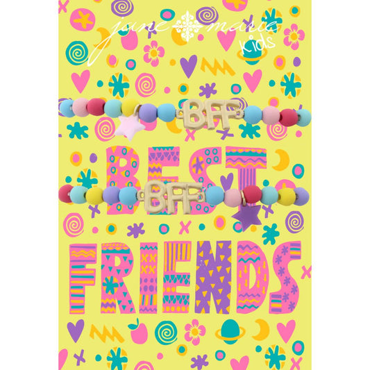 Kids Multi Matte Rubber Beaded "BFF" with Star Charm Set Bracelet