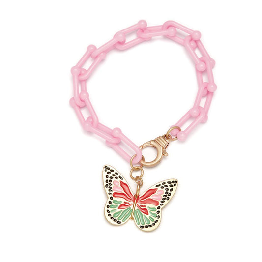 Kids Butterfly Charm with Pink Chunky Link Chain Bracelet