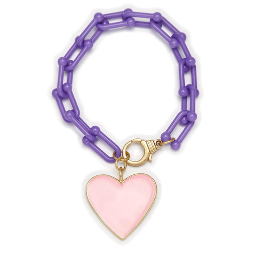 Kids Pink Heart Charm with Purple Chunky Link Chain Bracelet