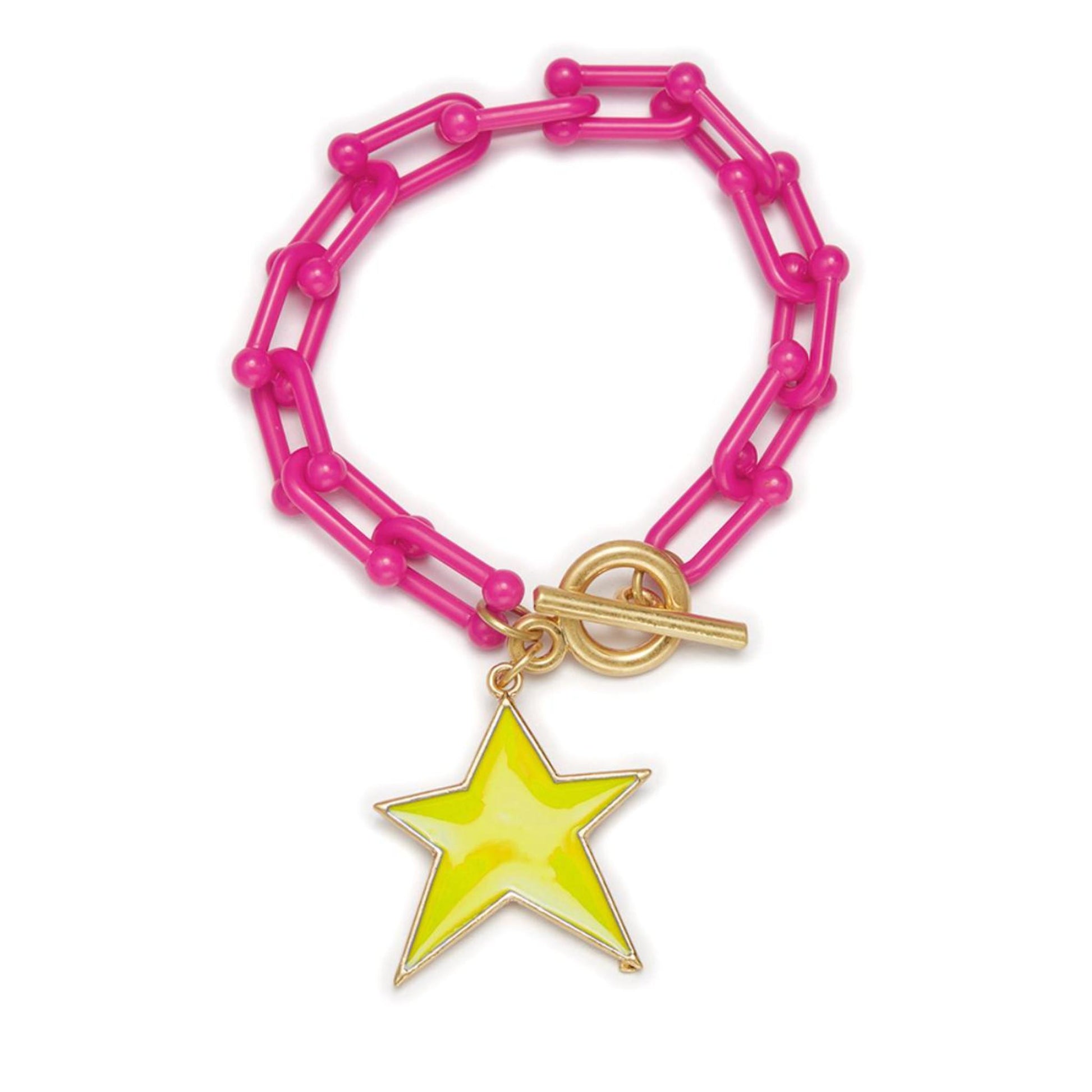 Kids Yellow Star Charm with Hot Pink Chunky Link Chain Bracelet