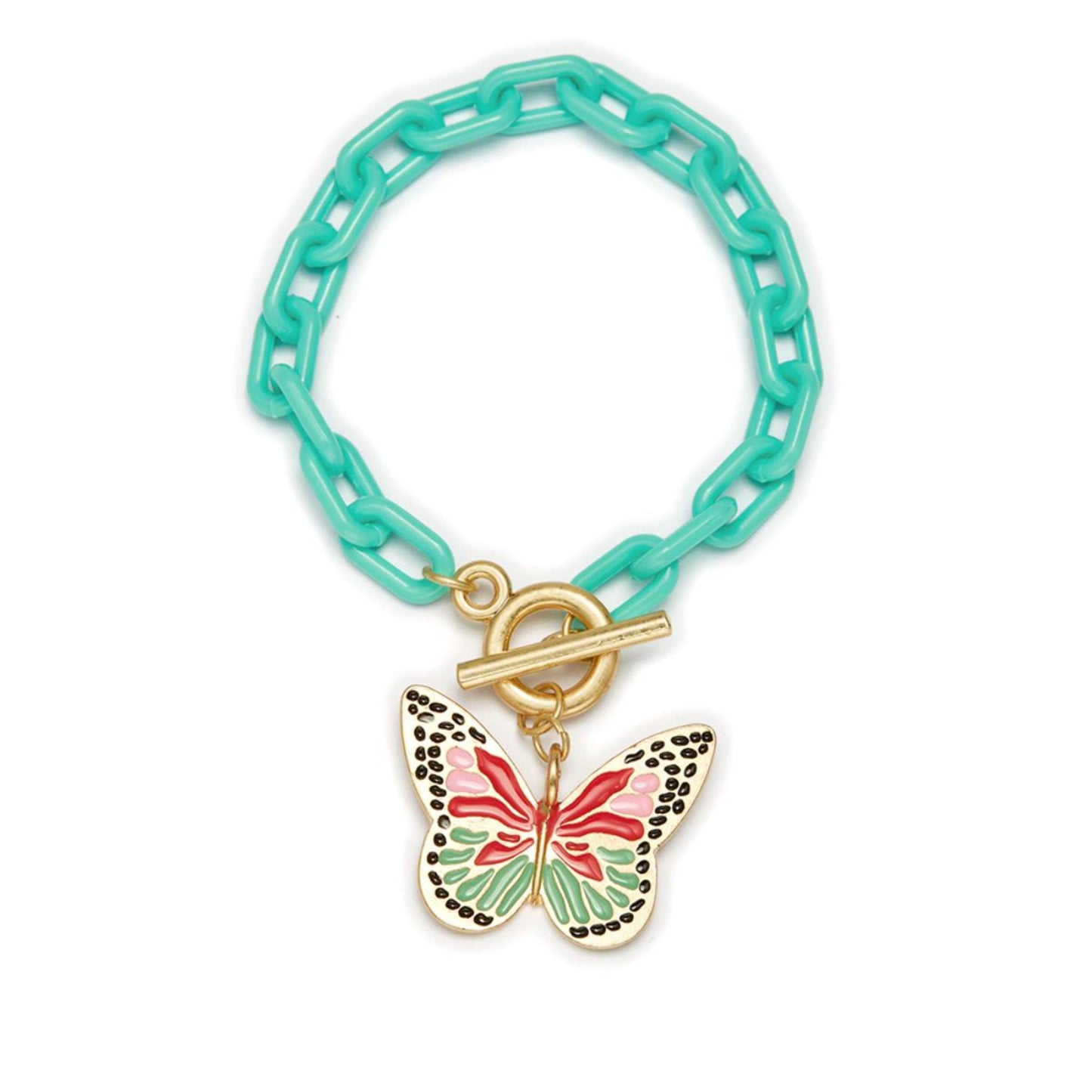 Kids Butterfly Charm with Turquoise Chunky Link Chain Bracelet