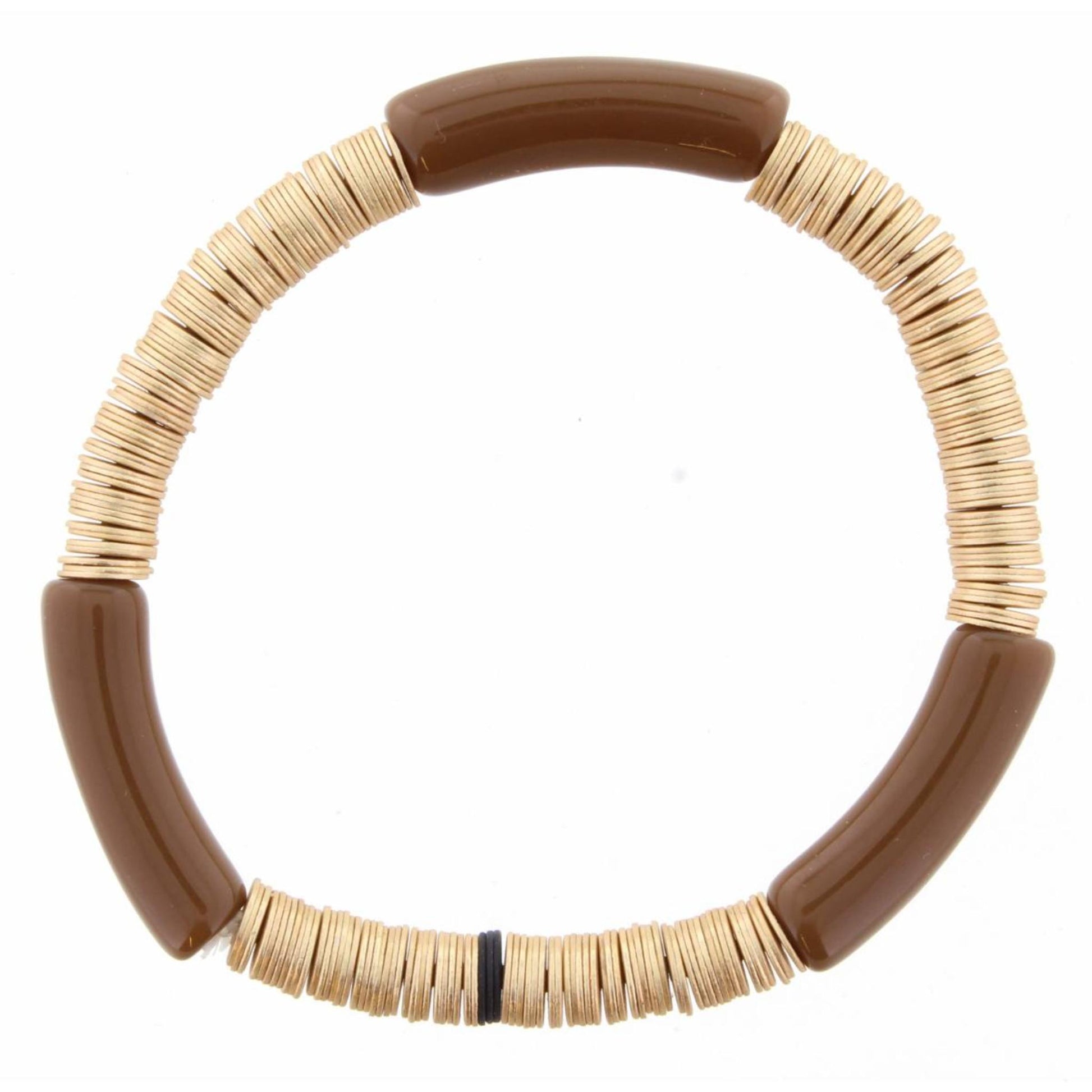Skinny Brown Resin and Gold Sequin Stretch Bangle Bracelet