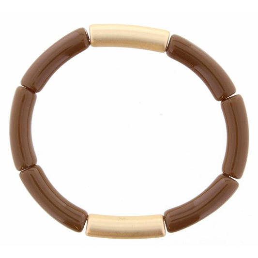Skinny Brown and Gold Resin Colorblock Stretch Bangle Bracelet