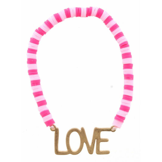 Kids Light Pink & Hot Pink Rubber Disk with "Love" Bracelet