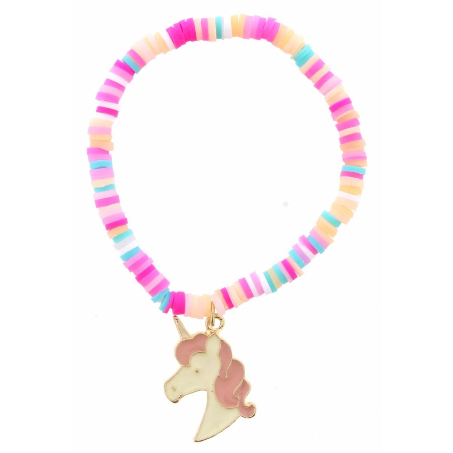 Kids Pink & Multi Rubber Disk with Unicorn Bracelet