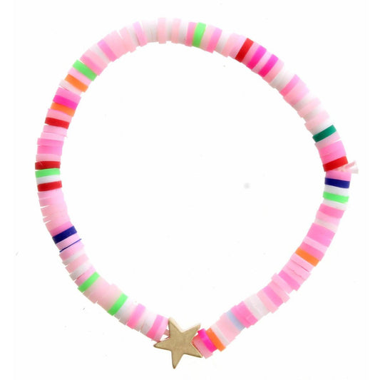 Kids Pink & Multi Rubber Disk with Star Bracelet