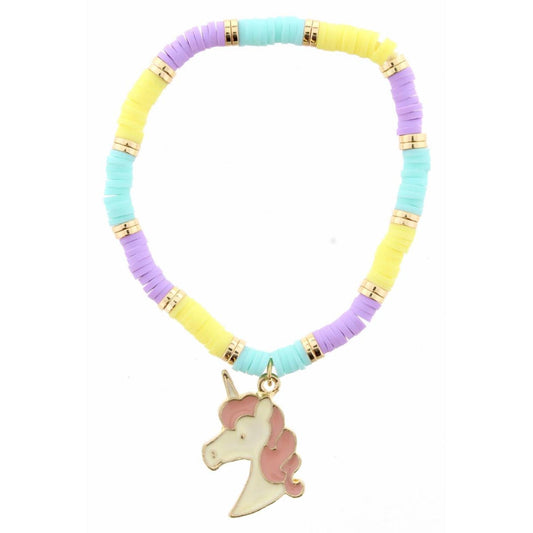 Kids Pastel Colorblock Rubber Disk with Unicorn Bracelet