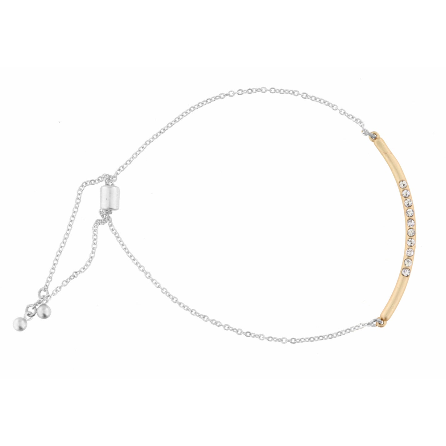 Curved Bar with Cluster of Clear Crystals on Silver Chain Bracelet