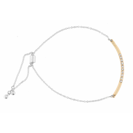 Curved Bar with Cluster of Clear Crystals on Silver Chain Bracelet