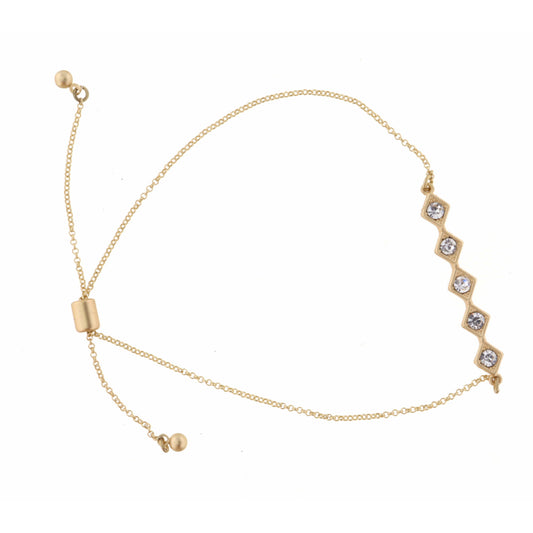 Diamond with Clear Crystal Bar on Gold Chain Bracelet