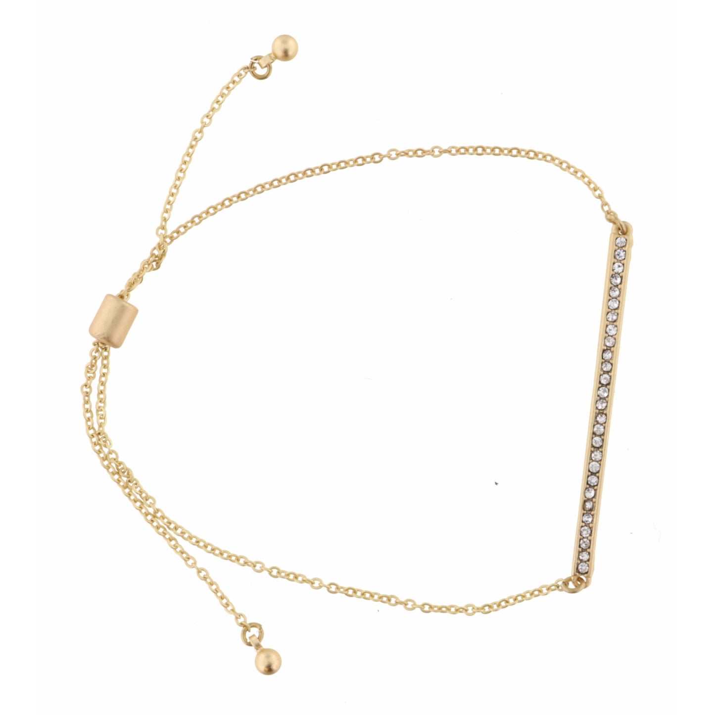Long Straight Bar with Clear Crystals on Gold Chain Bracelet