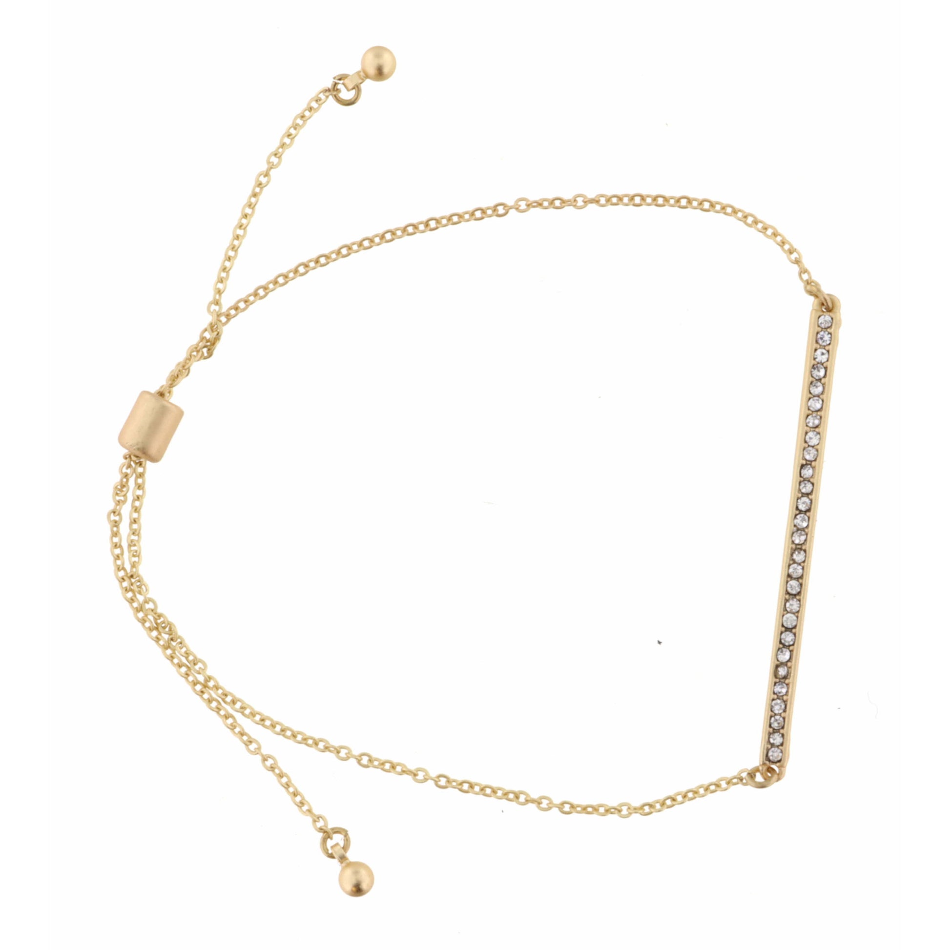Long Straight Bar with Clear Crystals on Gold Chain Bracelet