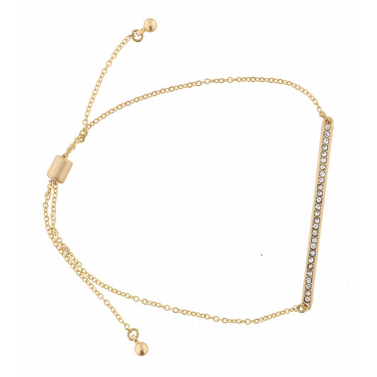 Long Straight Bar with Clear Crystals on Gold Chain Bracelet