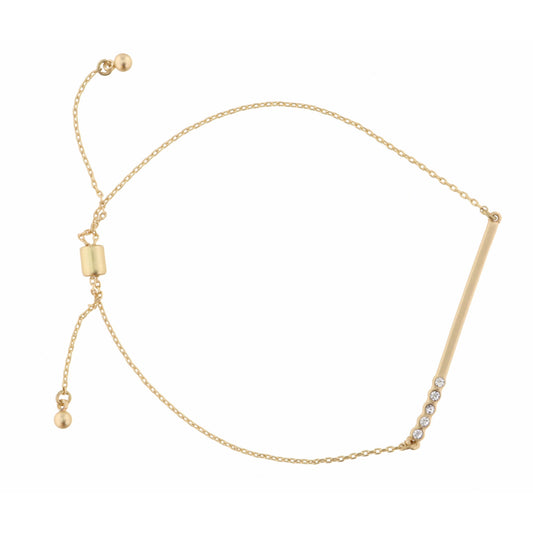 Bar with Four Clear Crystals on Gold Chain Bracelet