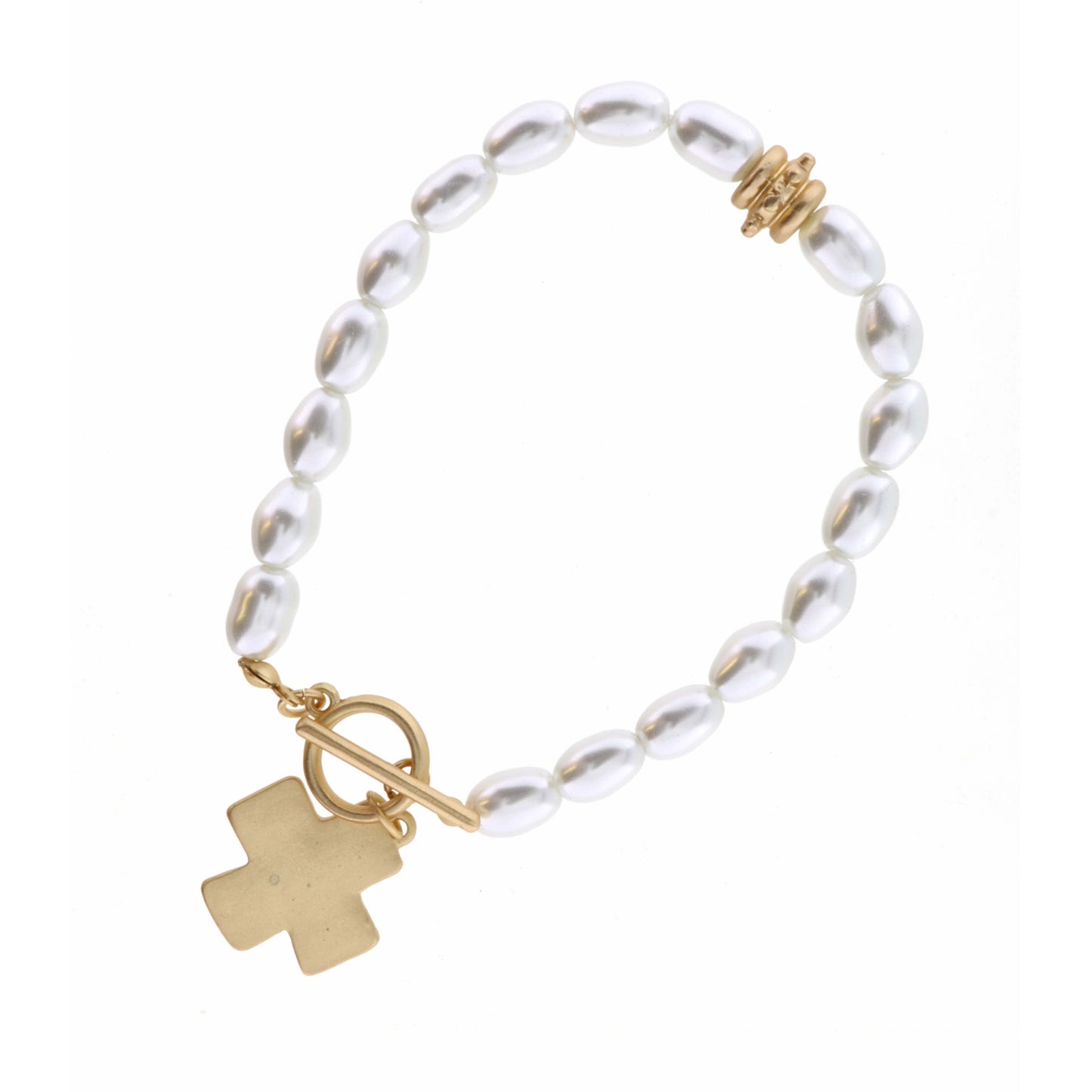 Gold Cross on Pearl Bracelet