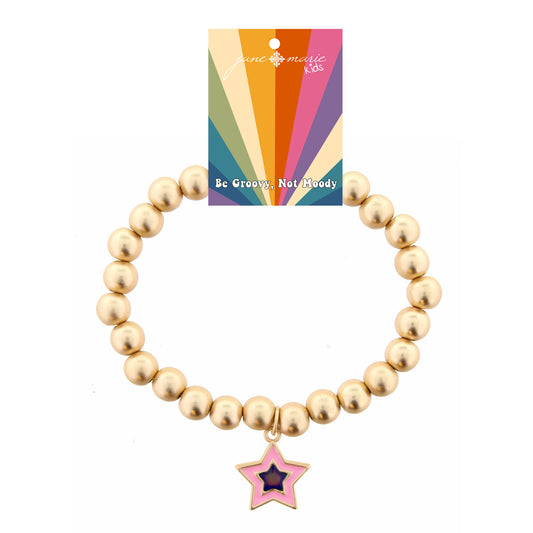 Kids Gold Beaded Stretch with Mood Changing Star Bracelet