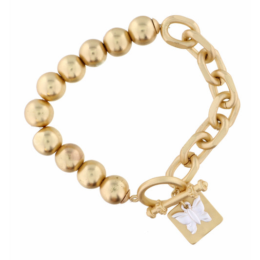 Silver Butterfly and Gold Square Bracelet