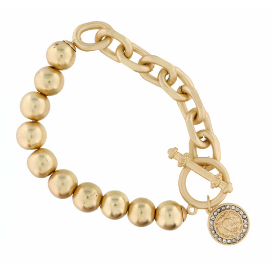 Lion Head Embelished with Clear Crystals Bracelet