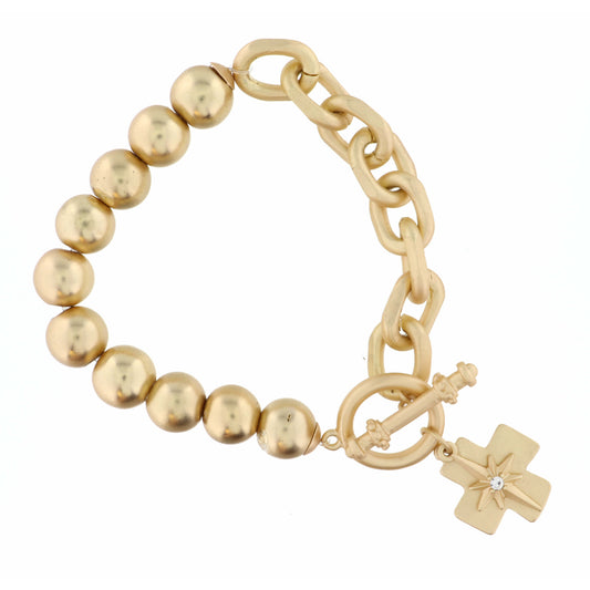 Gold Cross and Star Charm Bracelet