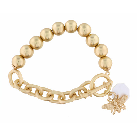 Gold Bee and Silver Hexagon Bracelet
