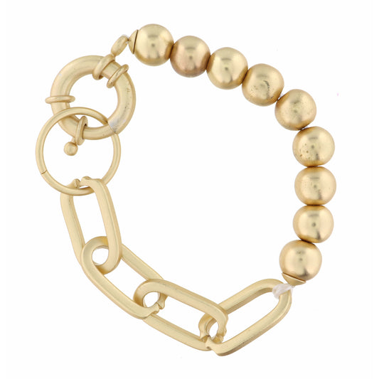 Matte Gold Bead and Link Chain Bracelet