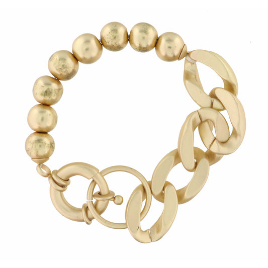 Matte Gold Bead and Curb Chain Bracelet