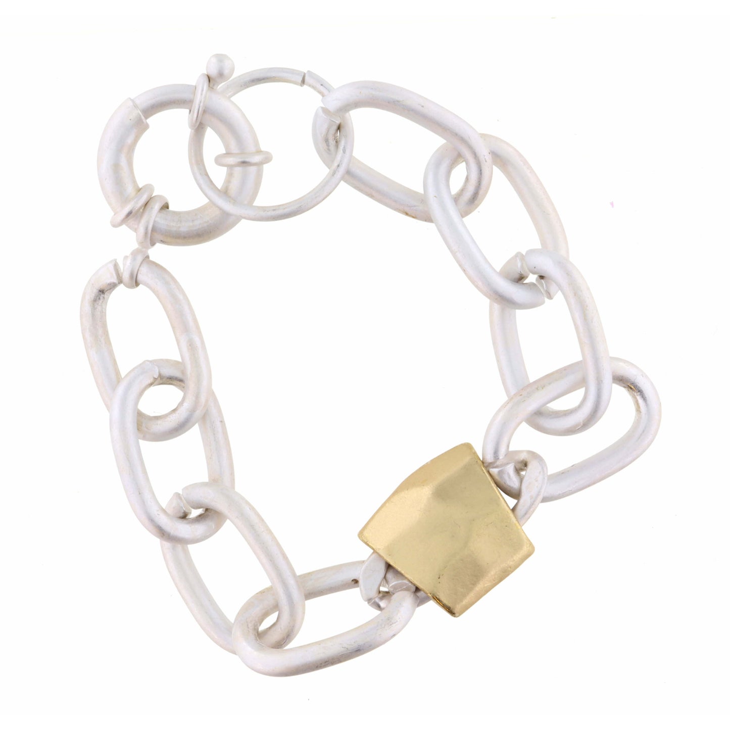 Matte Silver with Gold Accent Chain Bracelet