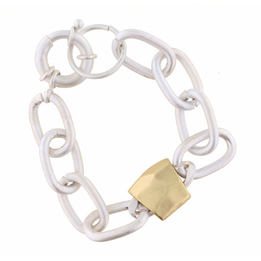 Matte Silver with Gold Accent Chain Bracelet