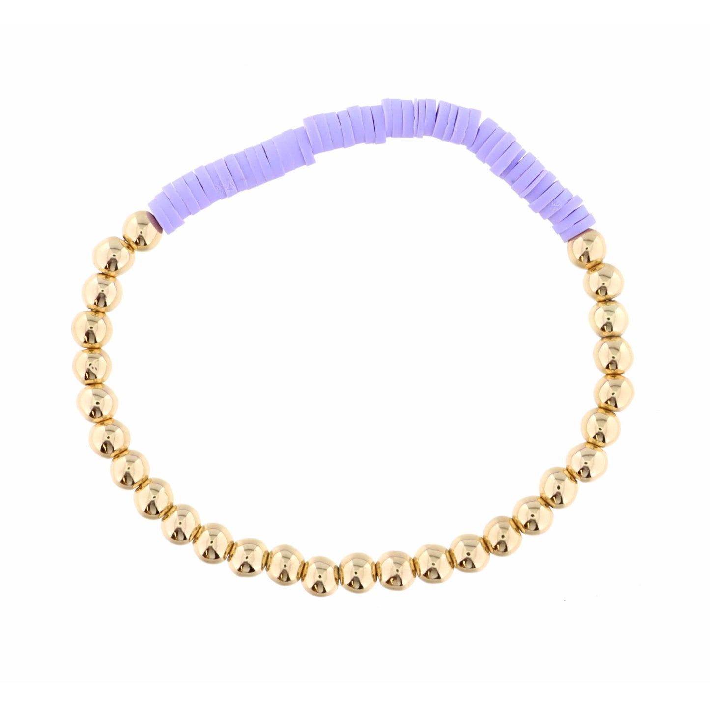 Kids Gold Beaded with Lavender Rubber Disk Section Bracelet