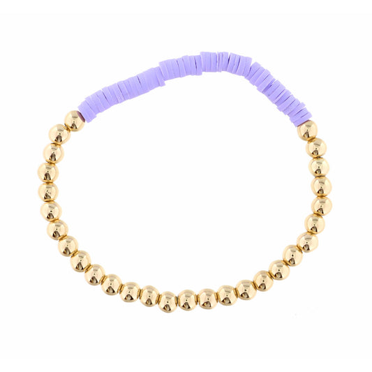 Kids Gold Beaded with Lavender Rubber Disk Section Bracelet