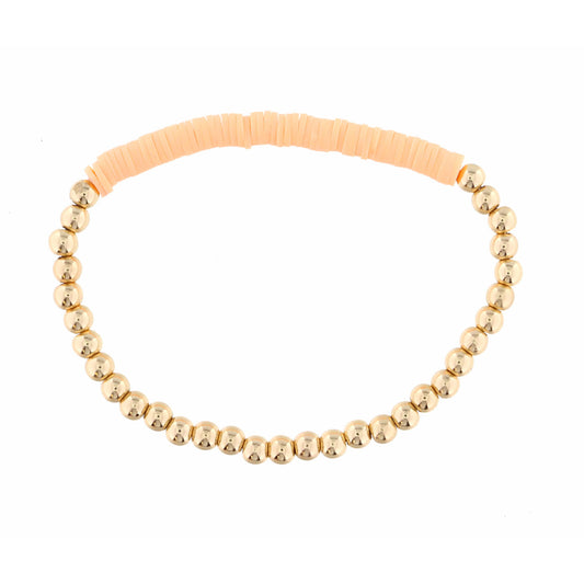 Kids Gold Beaded with Peach Rubber Disk Section Bracelet