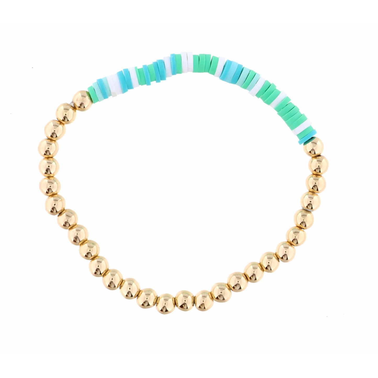 Kids Gold Beaded with Green, Turquoise Rubber Disk Section Bracelet